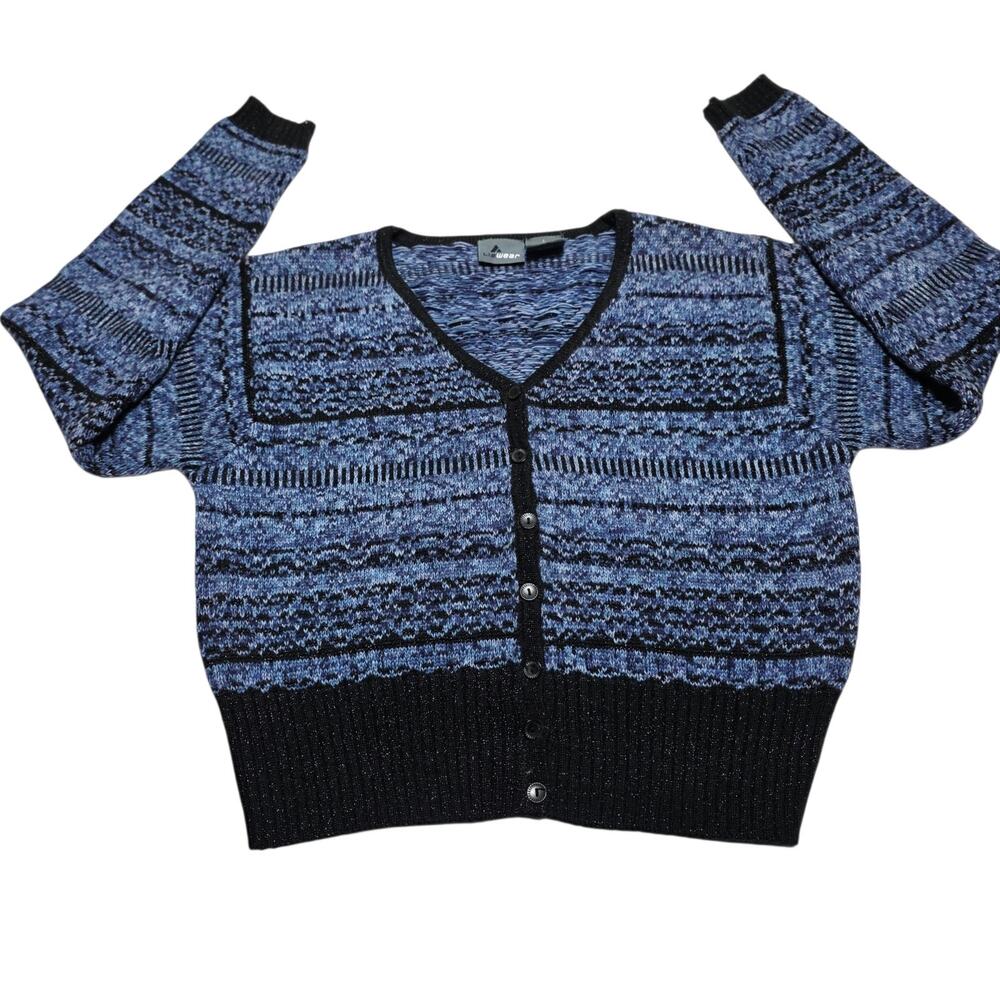 Vintage Liz Wear Cardigan Sweater Womens Size Small Blue Black 90's